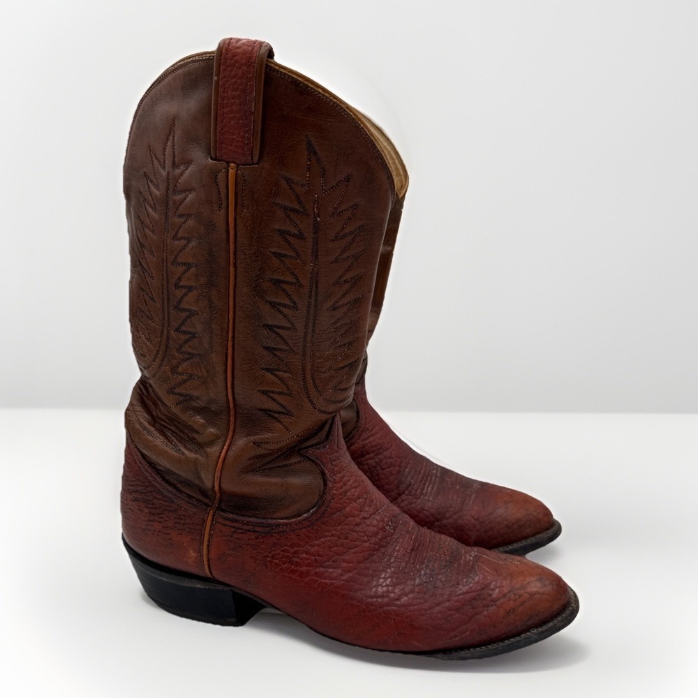 Tony Lama Cowboy Boots Mens 10.5 D Brown Leather Embroidered H0125 Western Vtg